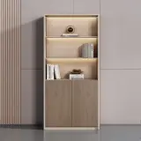 Modern Wooden Office Cabinet with Glass Doors thumbnail 1