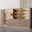 Modern Wooden Office Cabinet with Glass Doors thumbnail 2