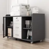 Modern Mobile Office Cabinet with Glass Front thumbnail 3
