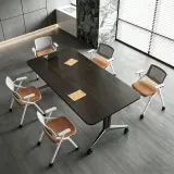 Office Dark Wood Rolling Conference Table - Maoters thumbnail 2