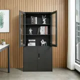 Modern Metal Filing Cabinet with Glass Display Doors thumbnail 3