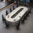 White Wooden Folding Conference Table – Mobile Modular Design thumbnail 2