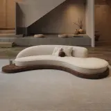 Retro Solid Wood Curved Sofa thumbnail 1