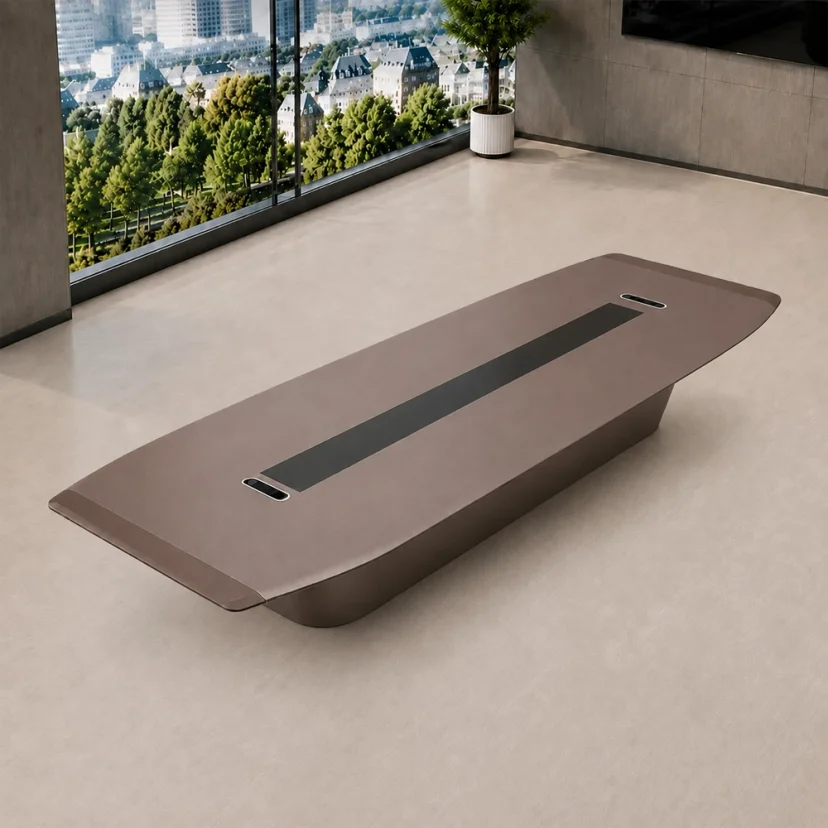 Faux Leather Finish Conference Table – Luxury Long Rectangular Training Desk