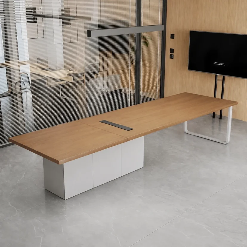 Adjustable Height Solid Wood Conference Table – Modern Long Meeting Desk for Office