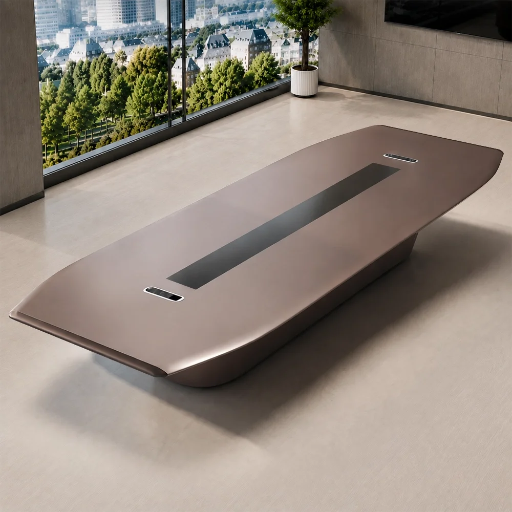 Faux Leather Finish Conference Table – Luxury Long Rectangular Training Desk