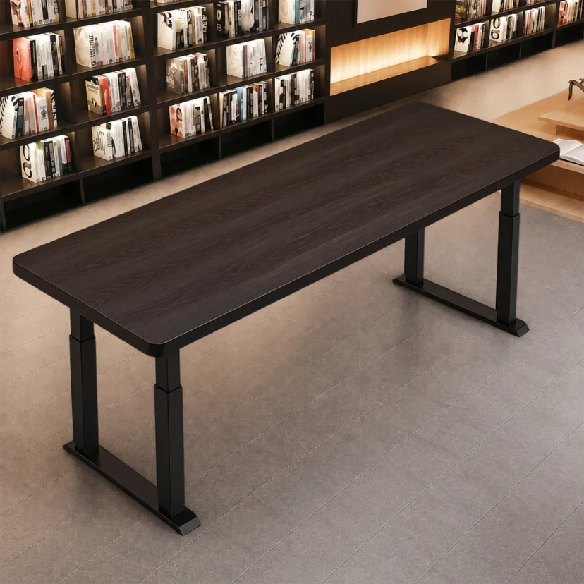 Height Adjustable Wooden Conference Table – Minimalist Long Workstation Desk for Office