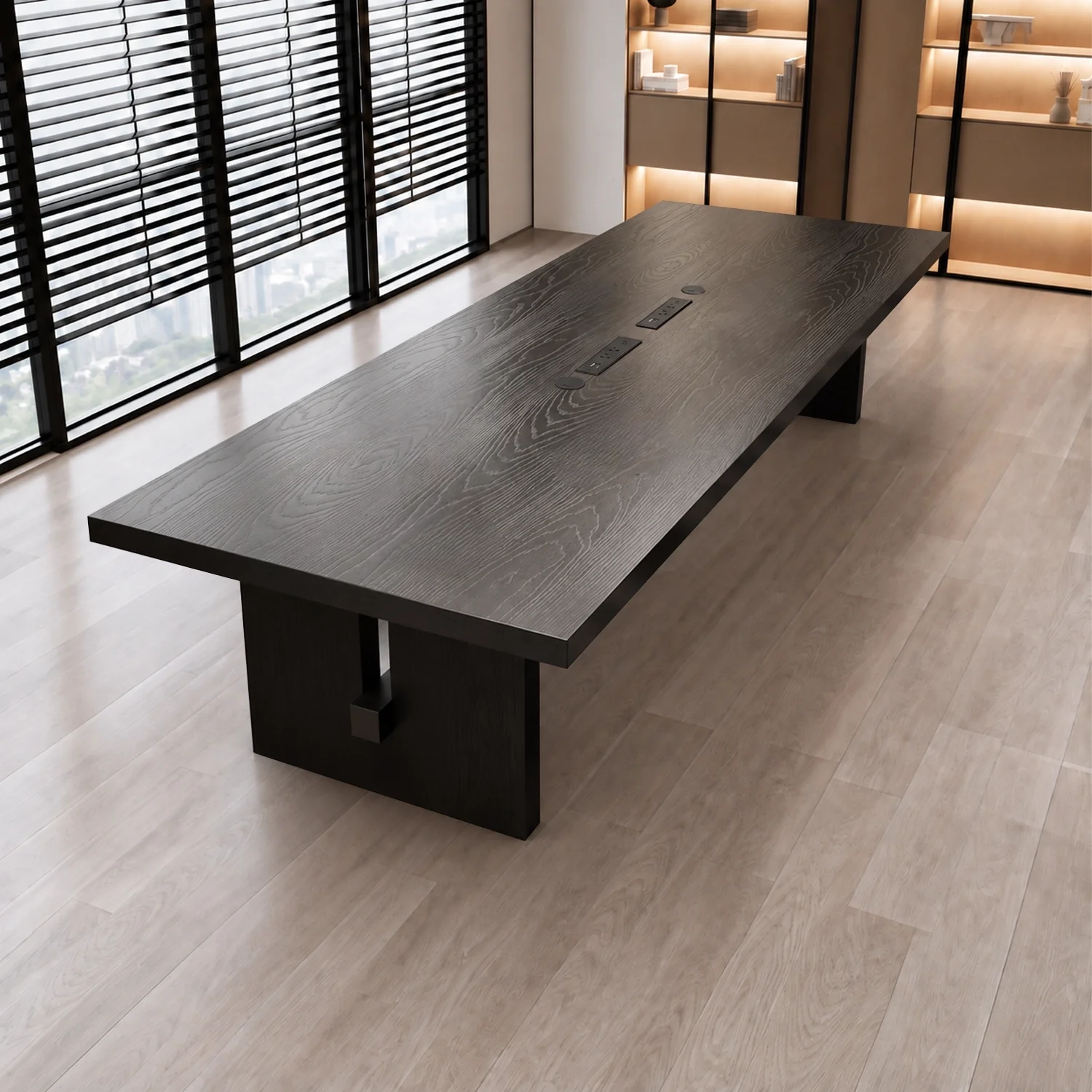 Black Solid Wood Conference Table
