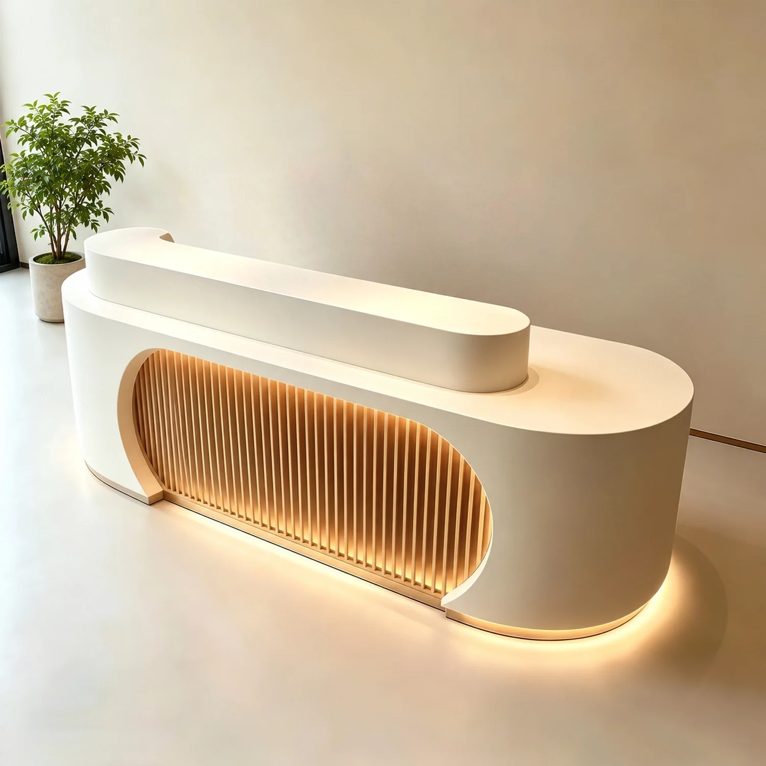 Reception Desk with Rounded Edges and Accent Lighting - Maoters