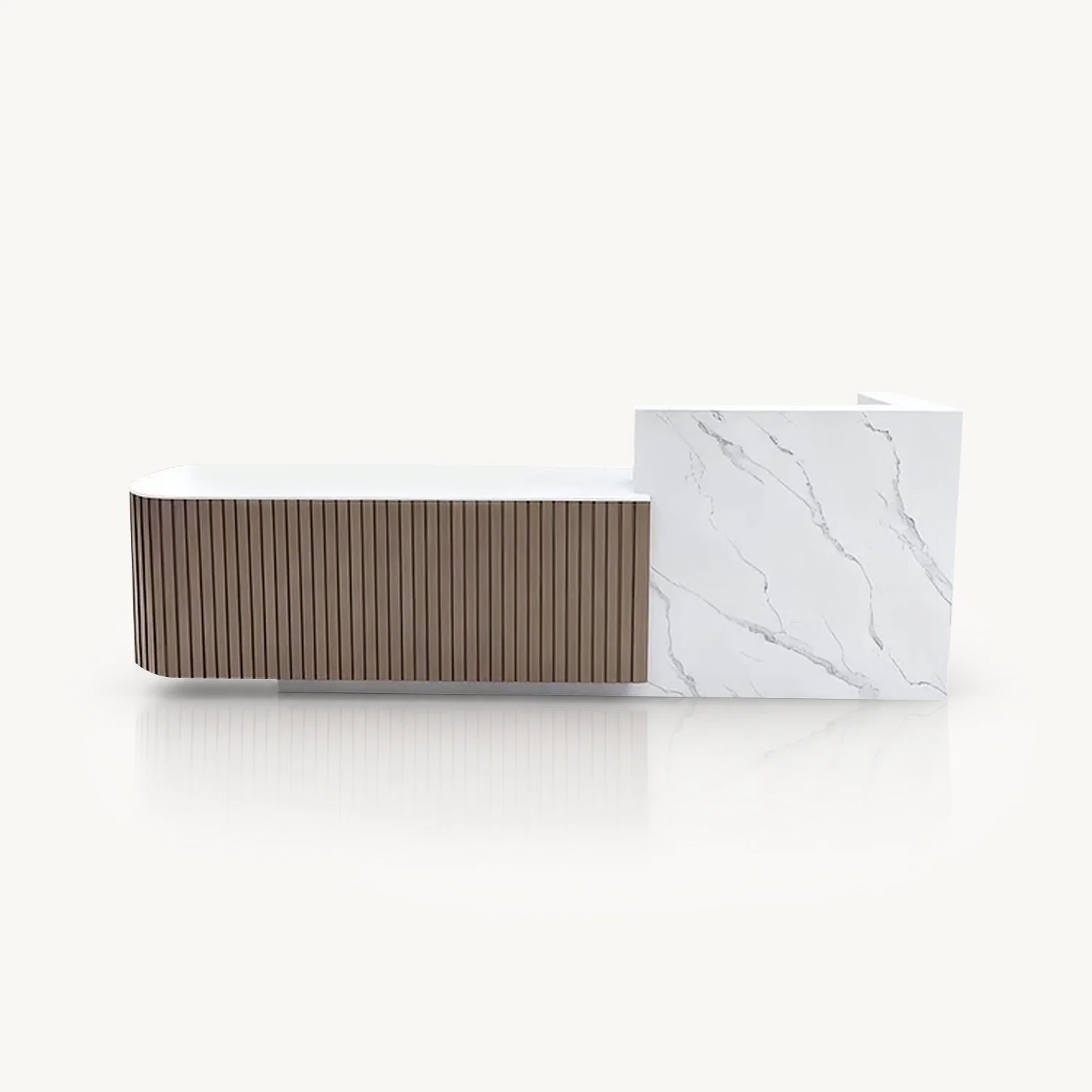Curved Front Wood Slat Office Lobby Reception Desk - Maoters