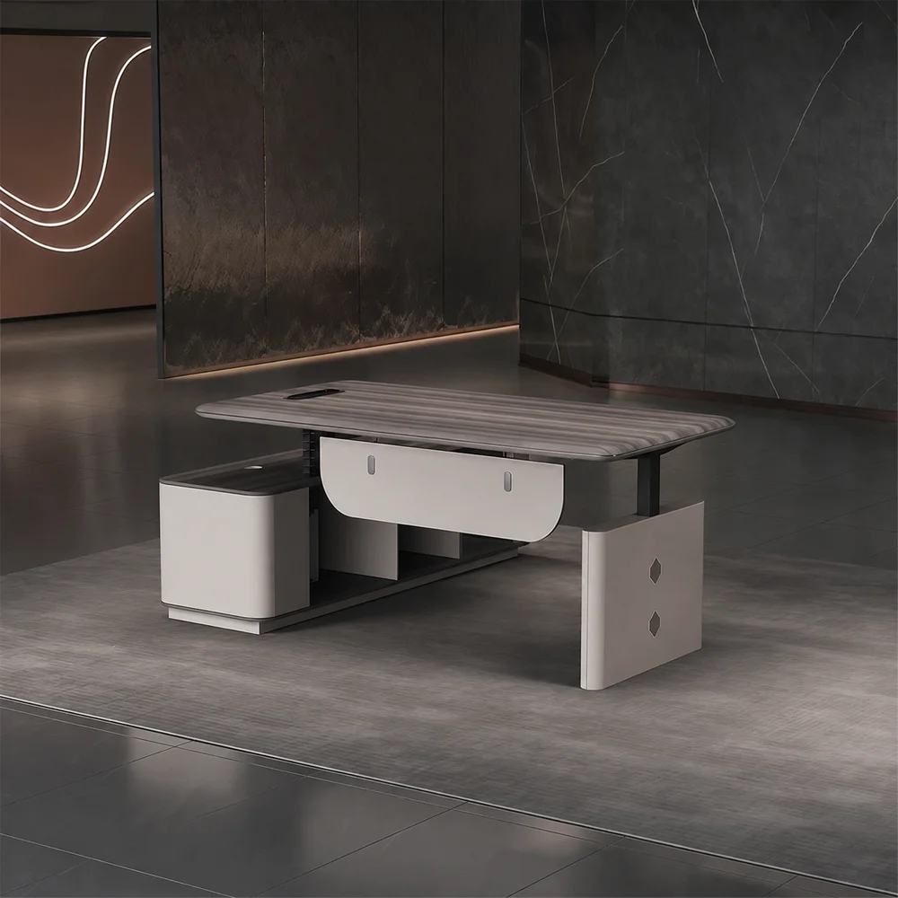 Modern Height Adjustable Electric Office Desk with Drawers & Storage Cabinet