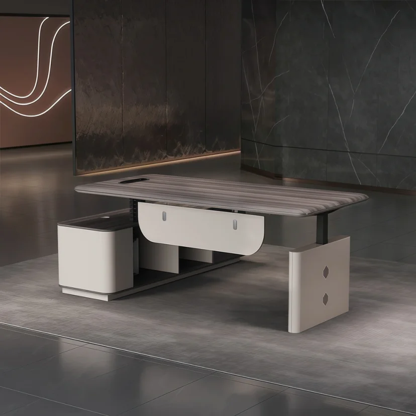 Modern Height Adjustable Electric Office Desk with Drawers & Storage Cabinet