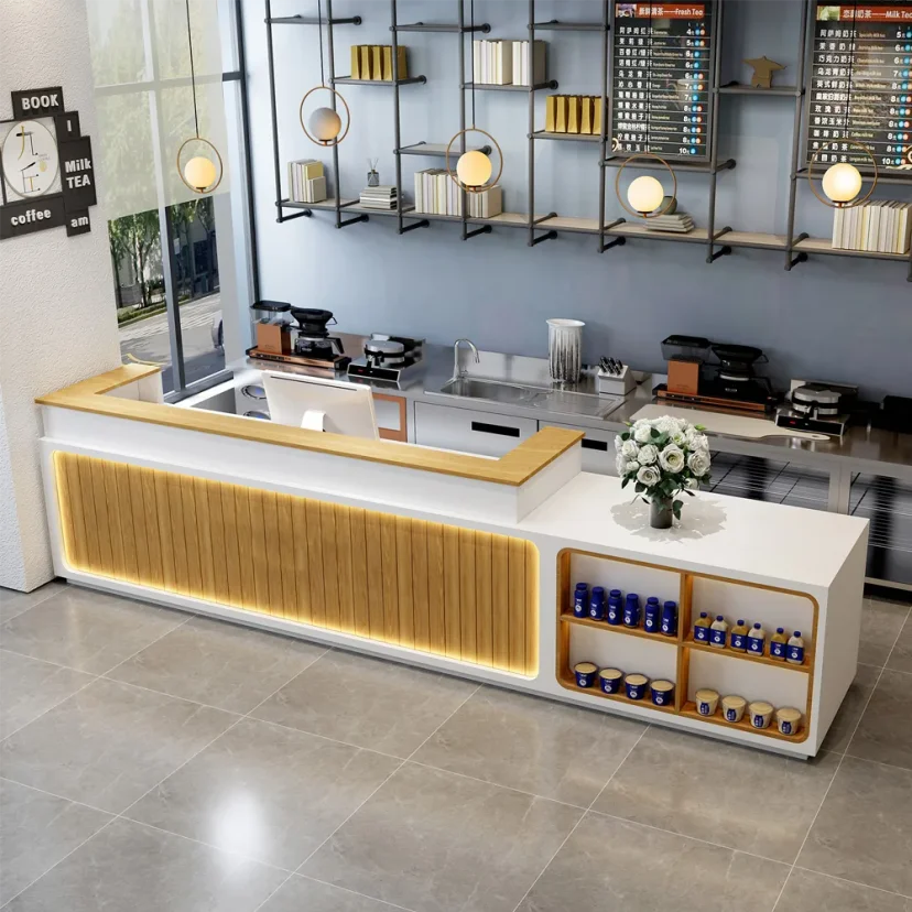 Coffee Shop Wood Slat Reception Desk - Maoters