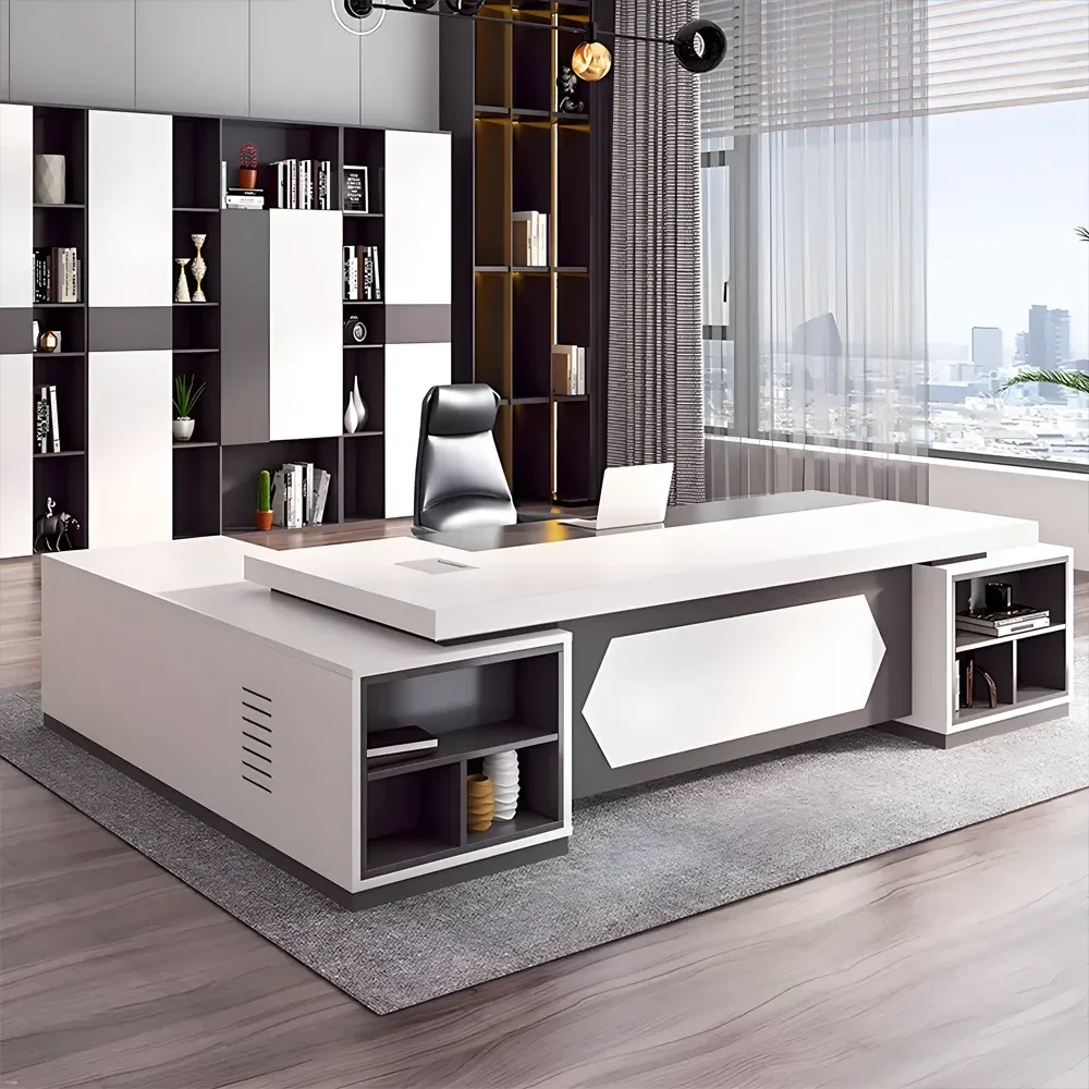 Minimalist Black and White Executive Desk - Maoters