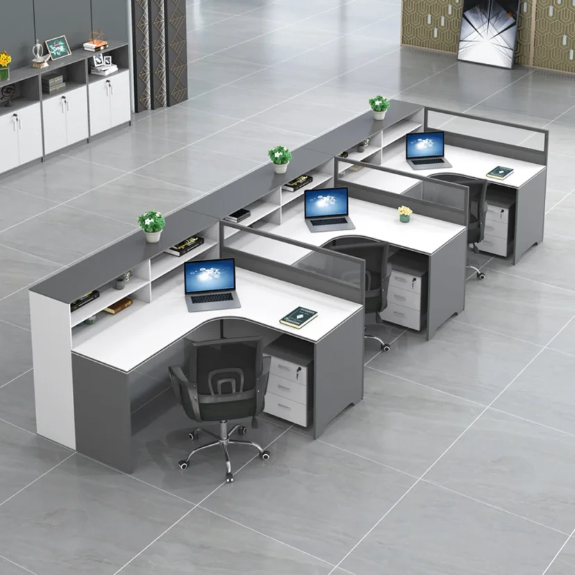 Modern Office Workstation With Storage Shelves - Maoters