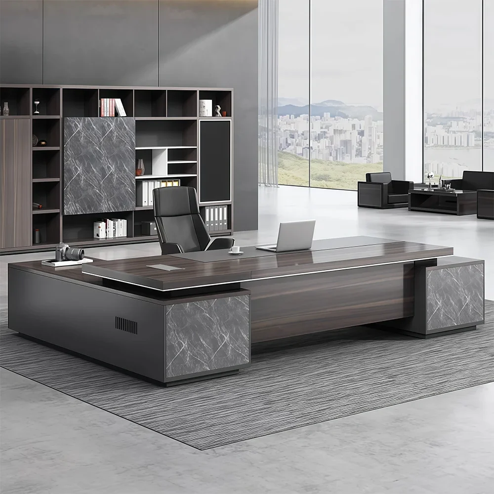 Dark Wood Cabinet Executive Desk - Maoters