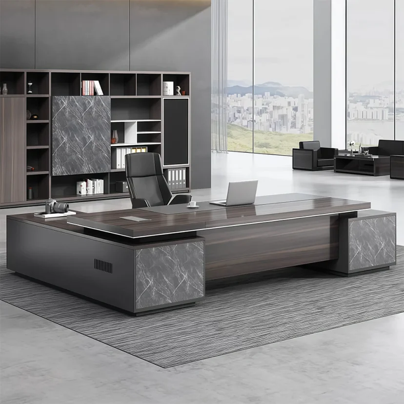 Dark Wood Cabinet Executive Desk - Maoters