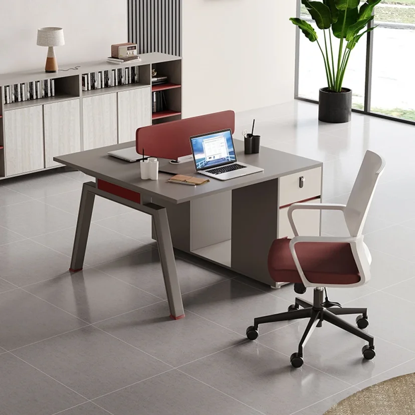 Wood Tone Partition Staff Work Desk - Maoters