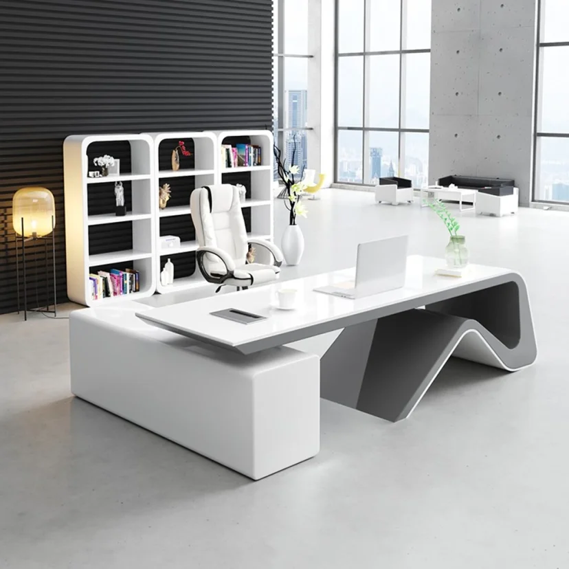 Curved Wave Shape Gloss Executive Desk - Maoters