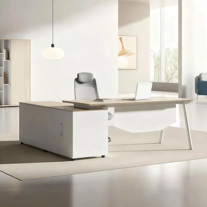 Light Wood L-Shaped Manager Executive Desk - Maoters