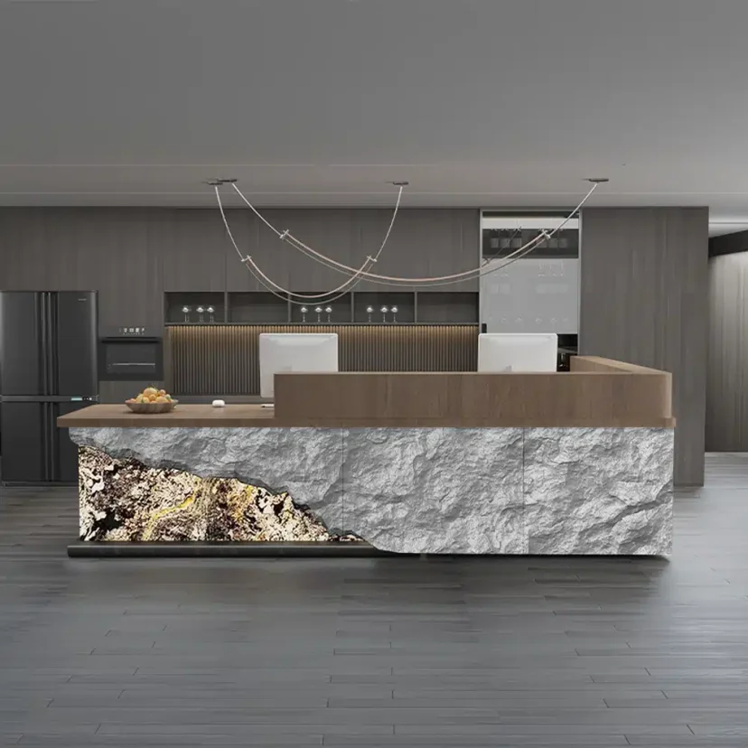 Modern Stone-Texture Reception Desk with Wood Top - Maoters