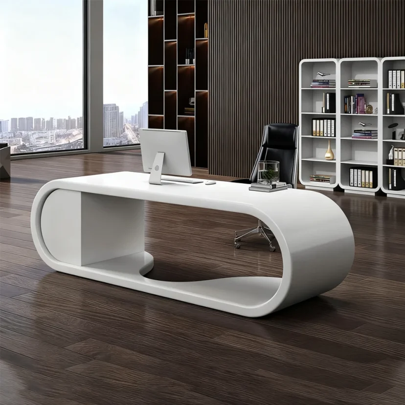 Office Modern Curved White Executive Desk - Maoters