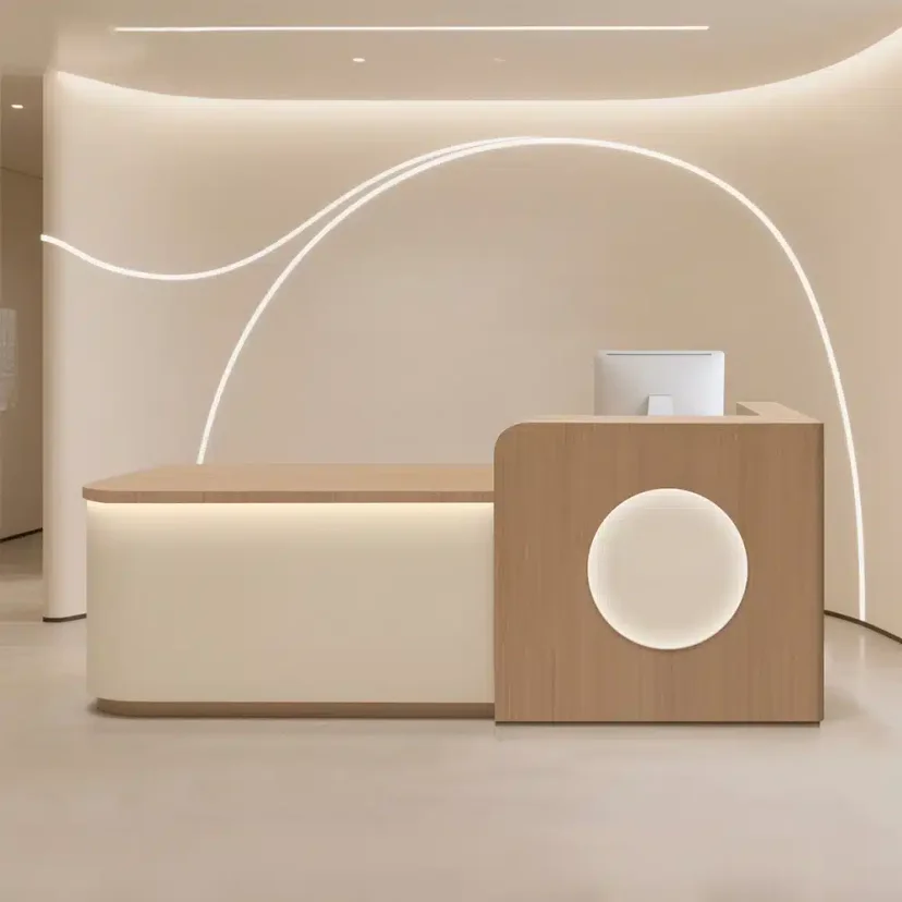 Modern Wood Reception Desk with Round Accent - Maoters