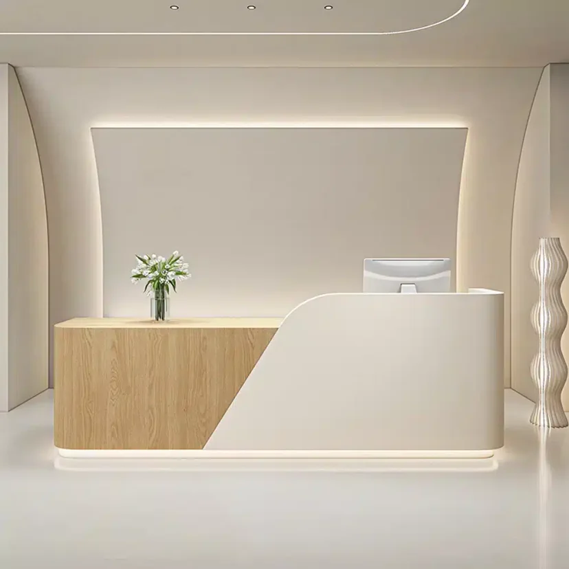 Minimal Two Material Curved Front Desk - Maoters