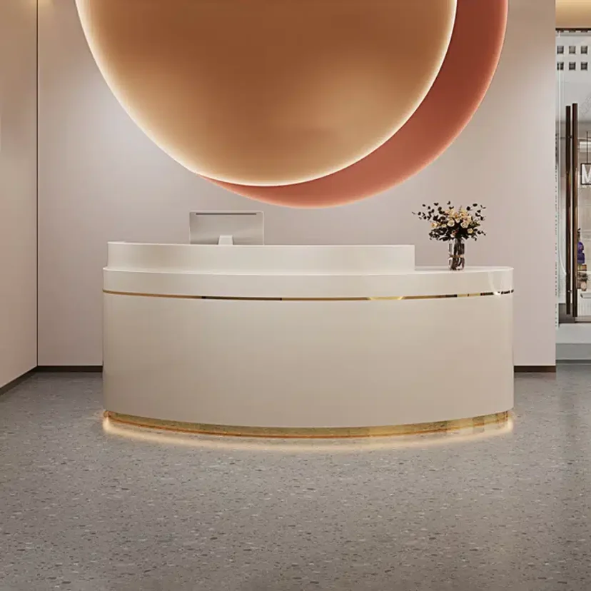 Curved Gold Trim LED Reception Desk - Maoters