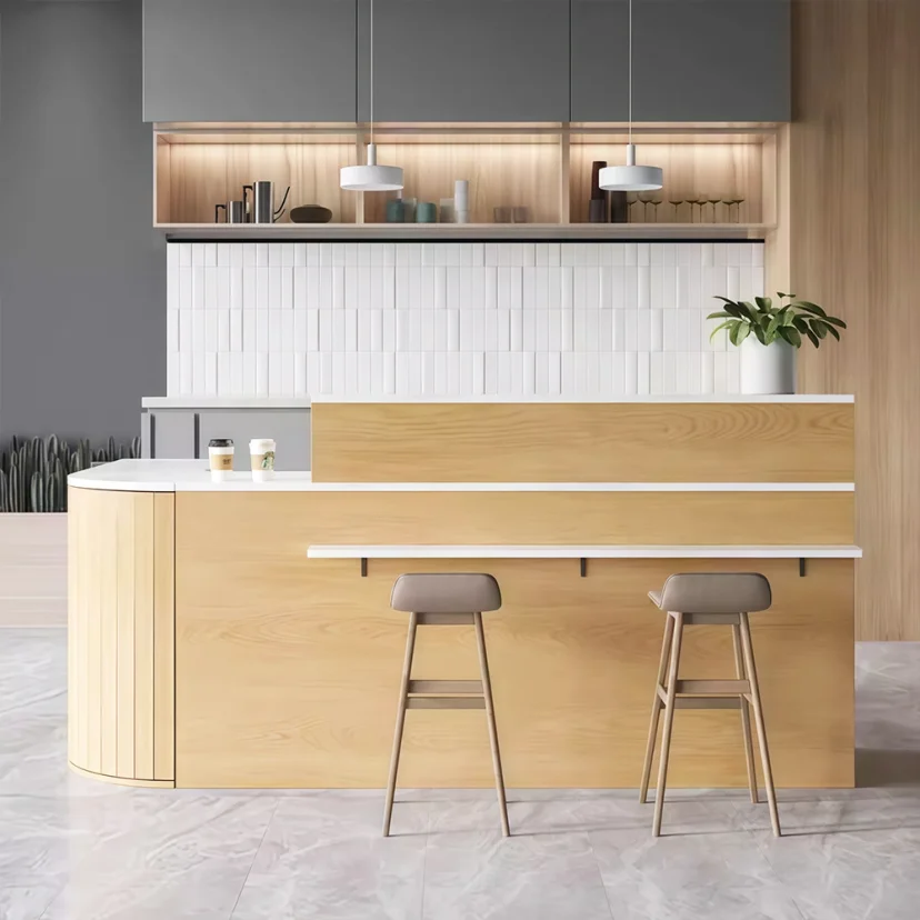 Light Wood Curved Cafe Reception Desk - Maoters