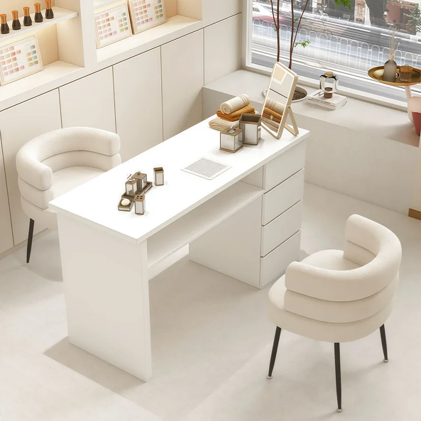 Marble Manicure Table with Extractor – White Trend