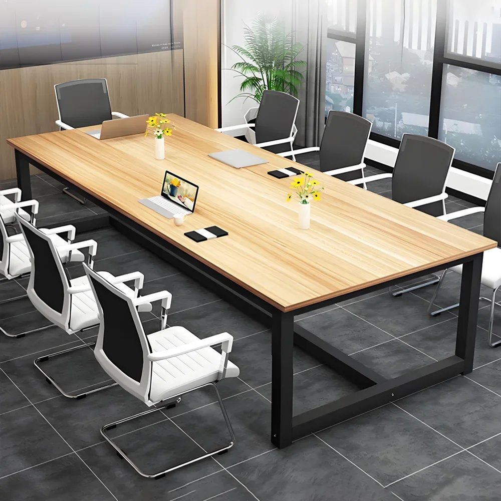 Modern Wood Conference Table with Metal Frame - Maoters