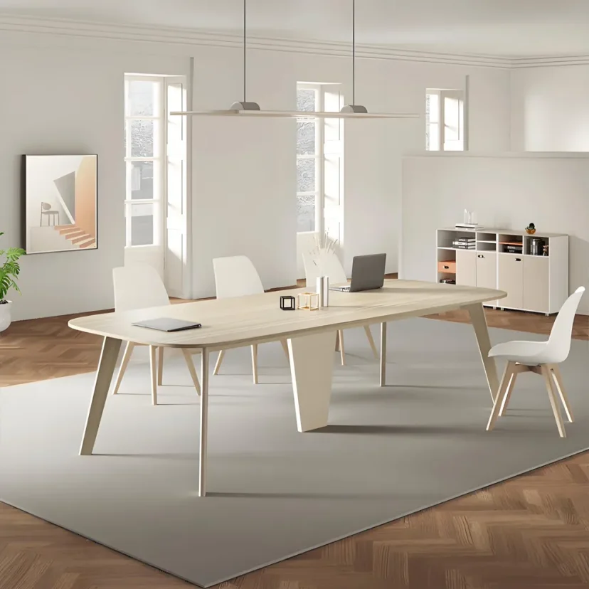 Minimalist Rounded Wood Boardroom Table - Maoters