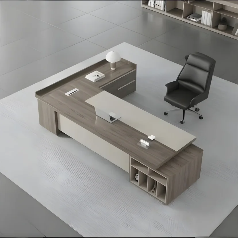 Modern L-Shaped Executive Desk with Storage - Maoters