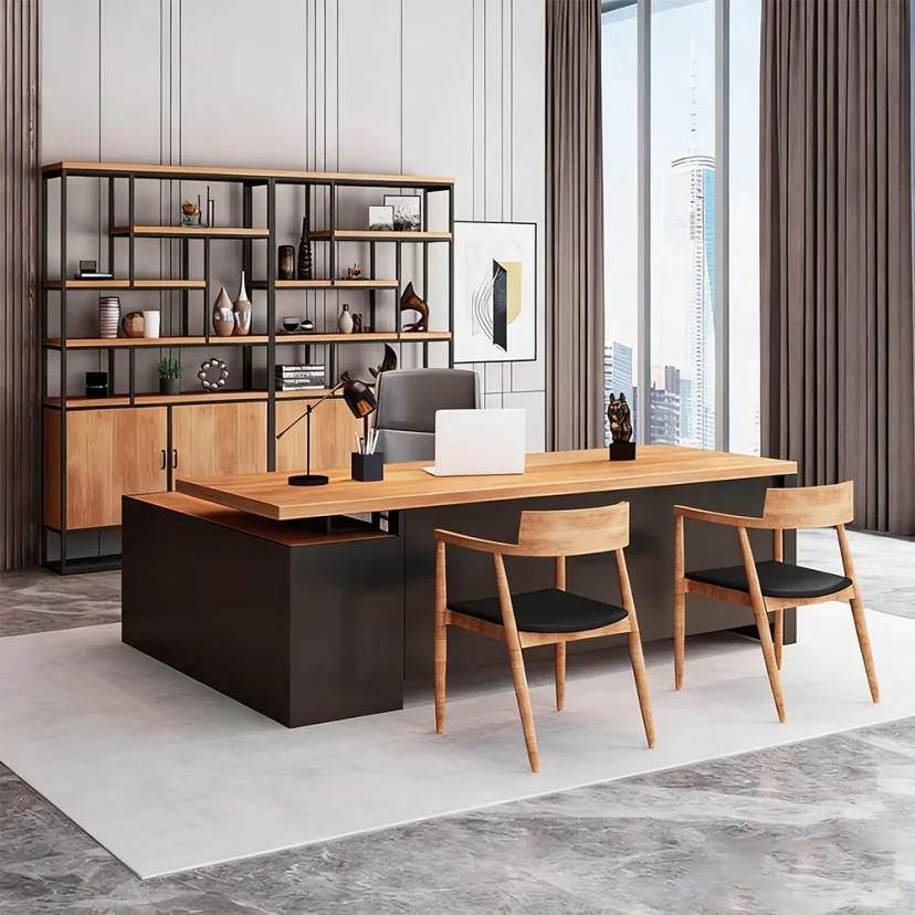 Industrial-Style Solid Wood Executive Desk - Maoters
