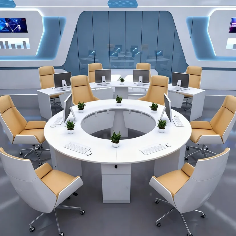 Futuristic Tech Circular White Conference table - Maoters