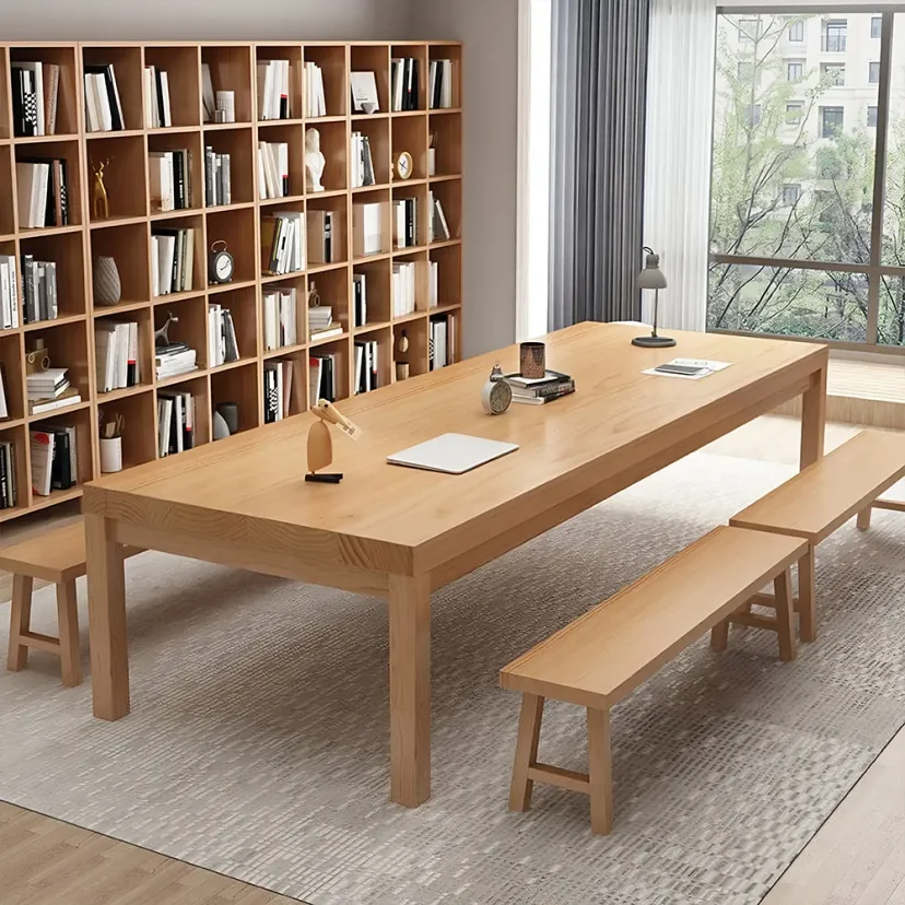 Minimalist Solid Wood Rectangular Conference Table - Maoters