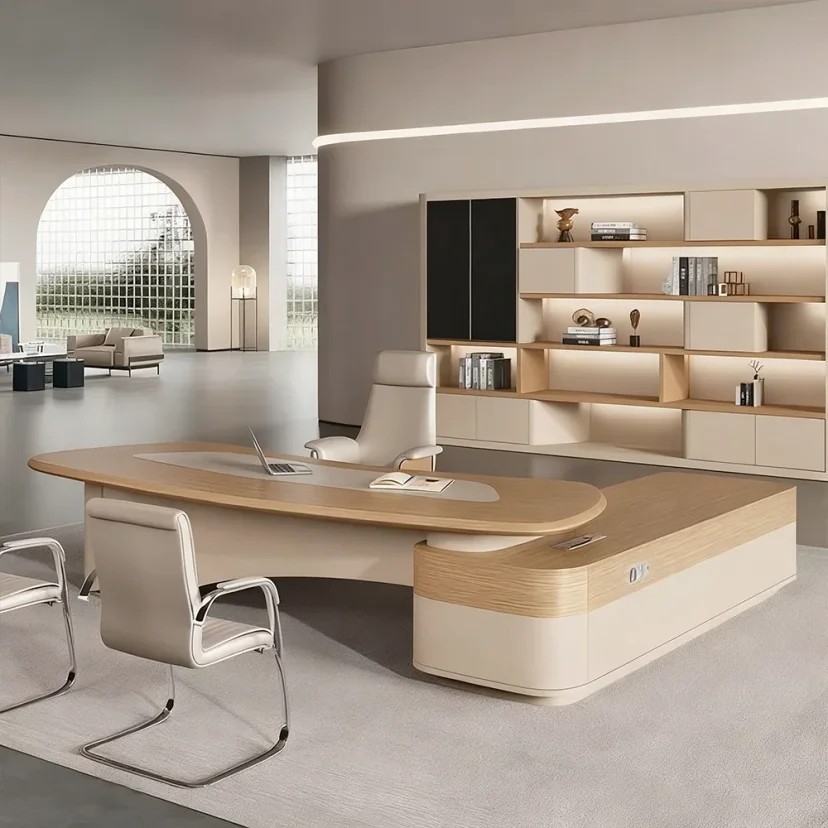 Modern Curved L-Shaped Executive Office Desk - Maoters