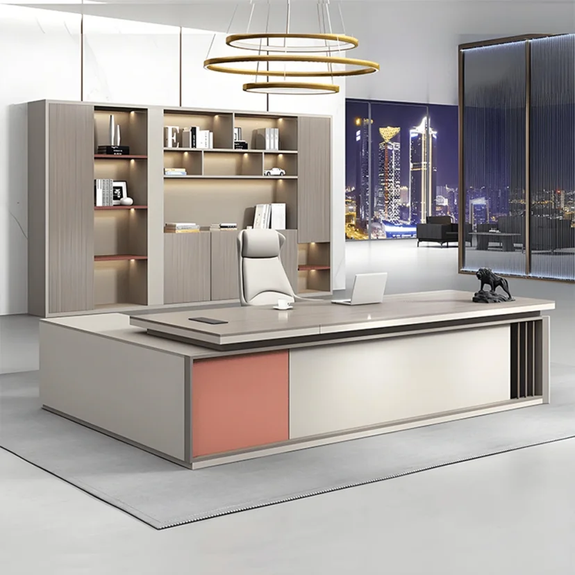 Modern-Style Color-Blocked Executive Desk - Maoters