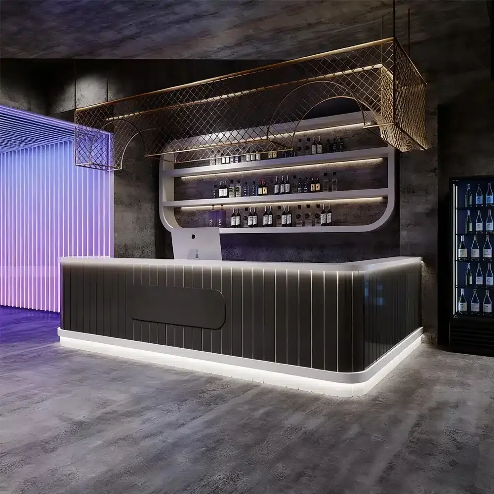 Modern Curved LED Lighted Reception Desk - Maoters