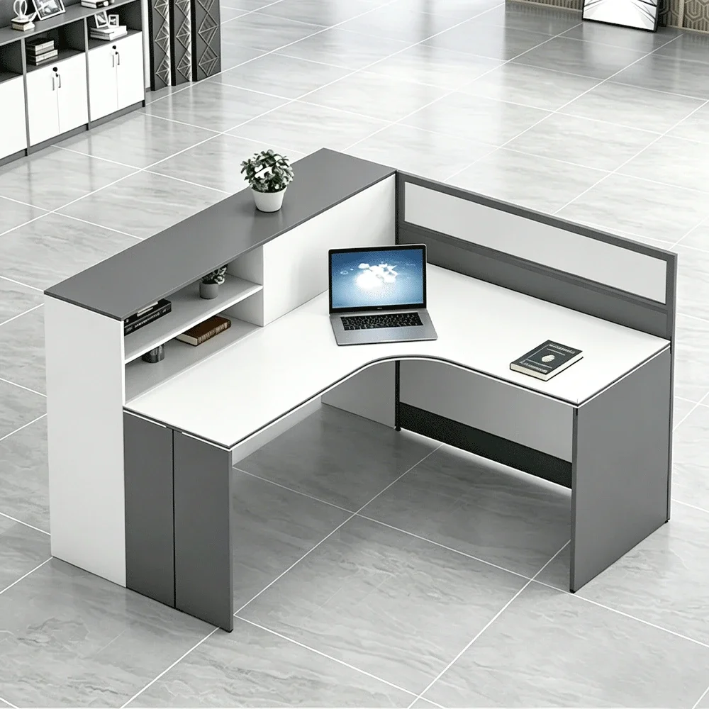Modern Office Workstation With Storage Shelves - Maoters