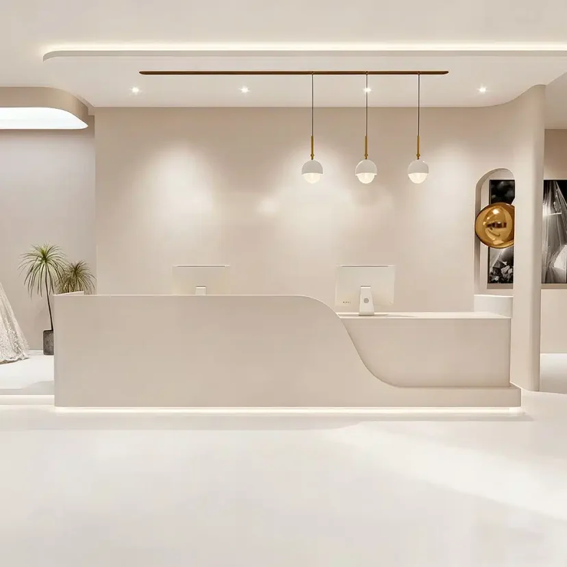 Modern Wave Curved Reception Desk for Salons - Maoters