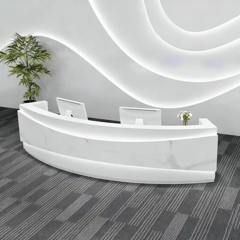 Modern Curved White Reception Desk for Offices - Maoters