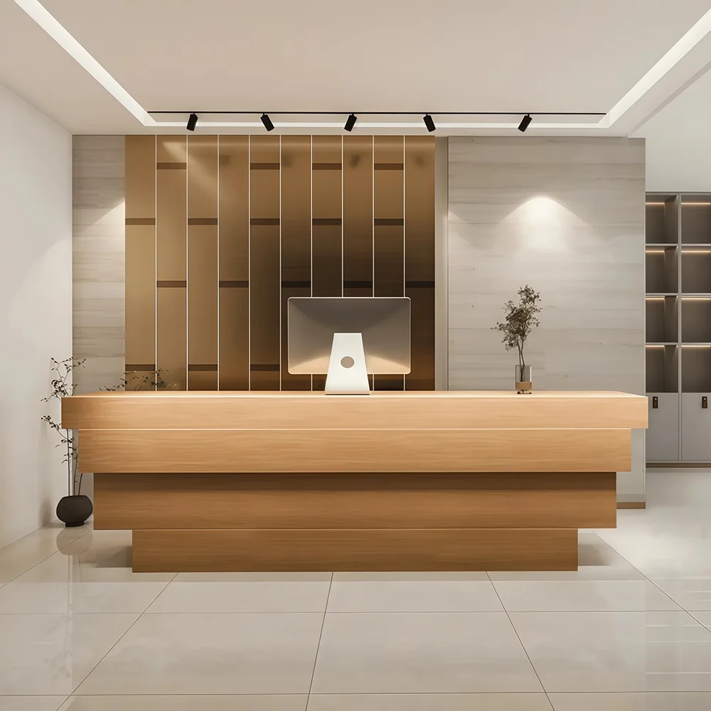Layered Wood Office Reception Desk - Maoters