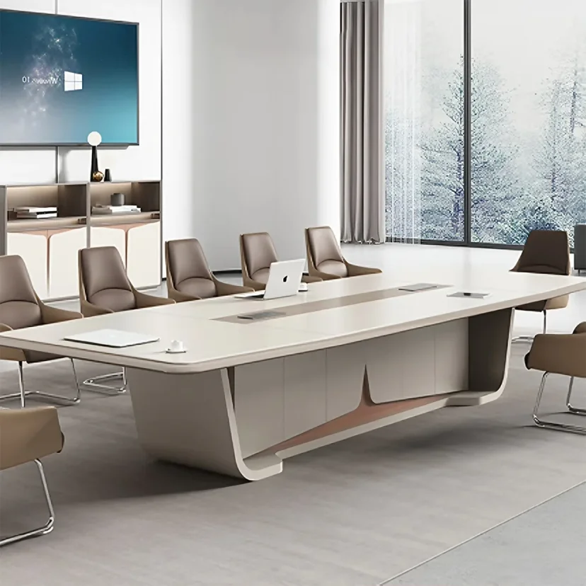Bright Boardroom Curved White Conference Table - Maoters