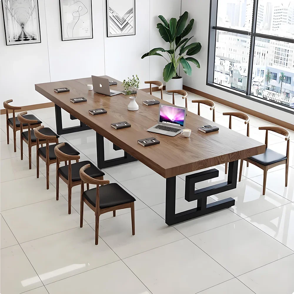 Modern Wood Conference Table with Metal Legs - Maoters