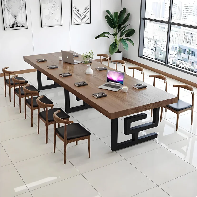 Modern Wood Conference Table with Metal Legs - Maoters