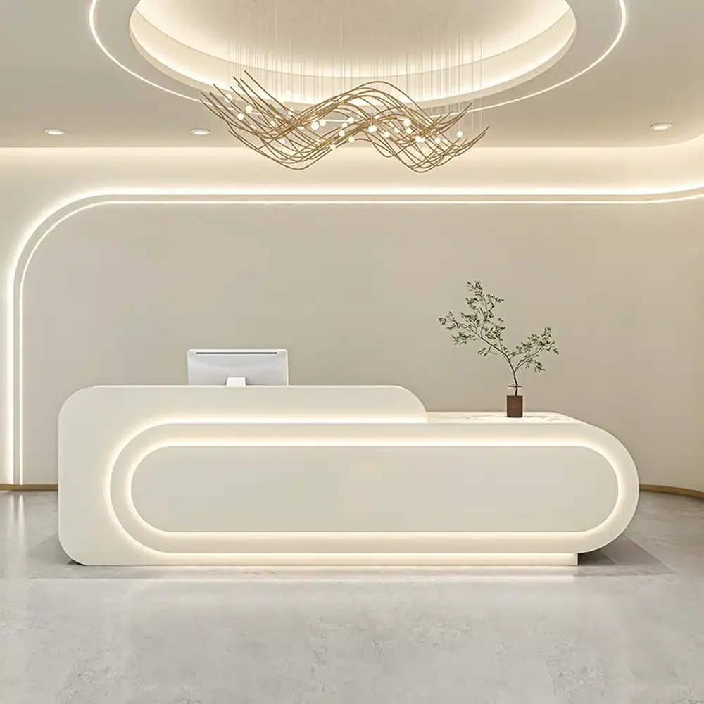 Minimalist Long Curved LED Front Desk - Maoters