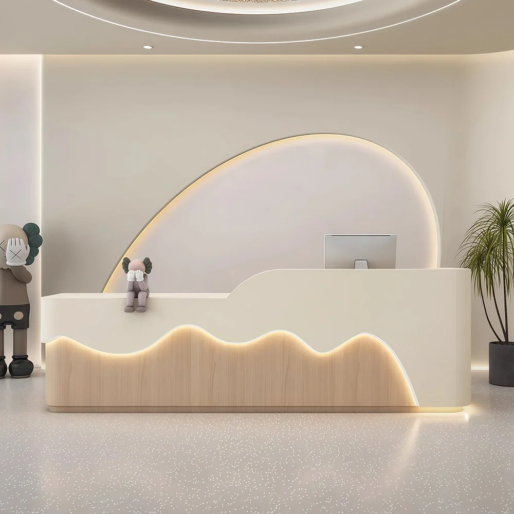 Wood Wavy Contour Front Desk - Maoters
