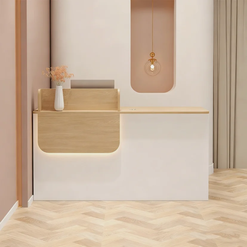 Offset Curved Wood LED Reception Desk - Maoters